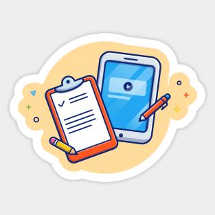 Clipboard, Pencil, Paper, Pen, And Tablet Cartoon Sticker